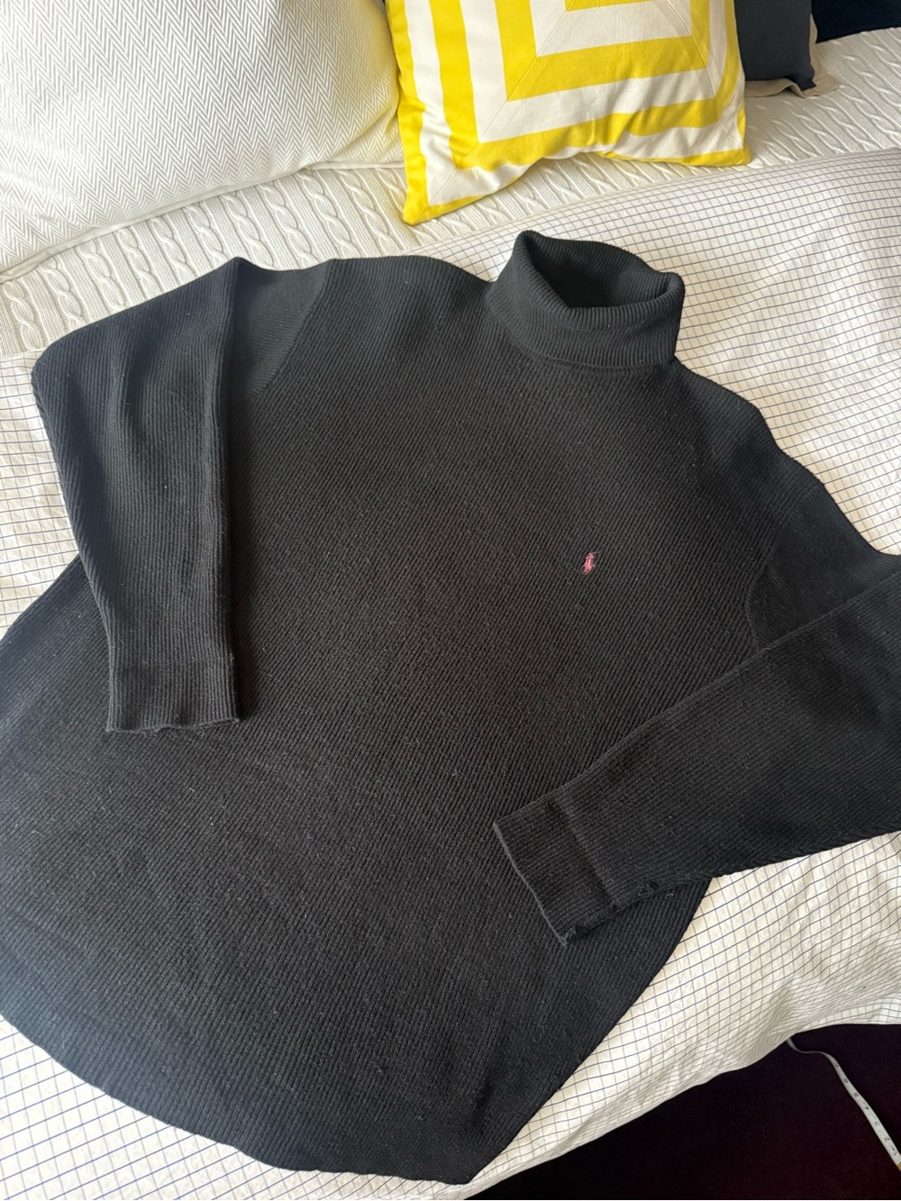 Polo by Ralph Lauren Black Lambswool Turtleneck Sweater with Pink Pony